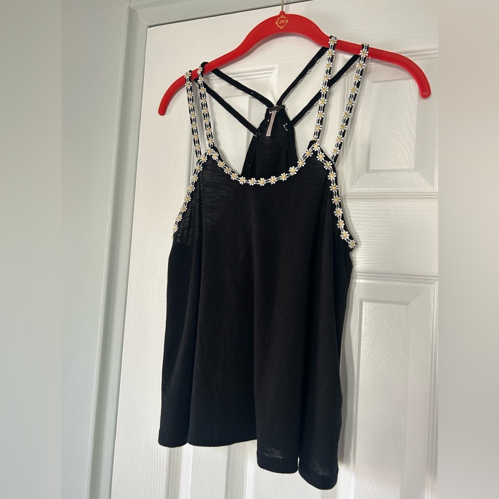 Poof black swing tank with daisy trim straps